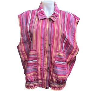 Anthropologie, Pink Stripe Snap Front Oversized Utility Vest, Size XL